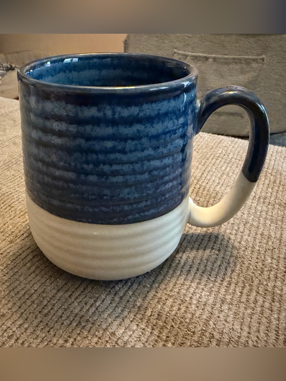 Two-Tone Blue and Cream Ceramic Coffee Mug - Home Dining
